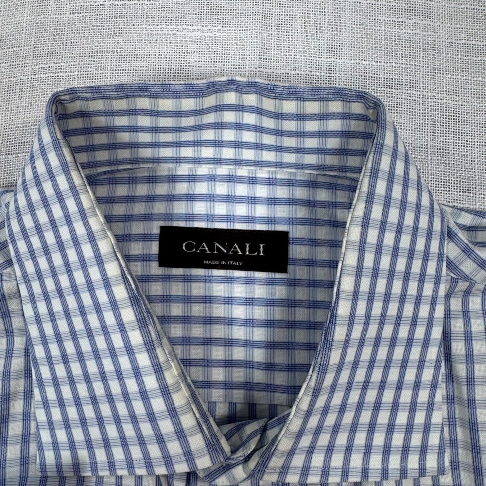 Canali Dress Shirt 43/17 Blue Gingham French Cuff Italian Quiet Luxury Preppy - Picture 16 of 16